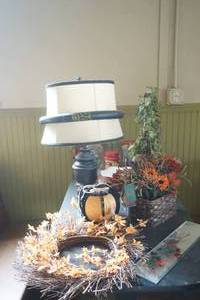 lot 240 image: Decor Lot lamps, artificial flowers, glass vases and more