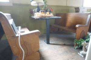 lot 242 image: Table & 2 Benches (booth)