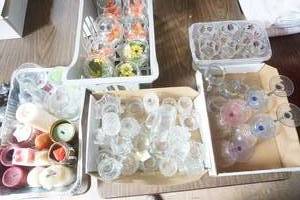 lot 253 image: Decor Lot Candles, Glassware-votives and other glasses