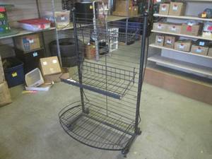 lot 36 image: (BR2) Metal Shelf Display on Wheels...