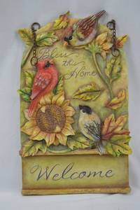 lot 17 image: Bless This Home Bird and Sunflower Welcome Plaque