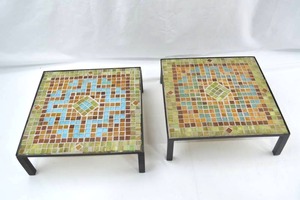 lot 24 image: Pair of Mosaic Tile Top Square Plant StandsTables 13 x 13 x 6