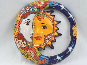 lot 31 image: Talavera Sun and Moon Wall Art, 13 Inch, Made in Mexico