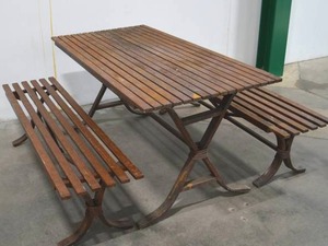 lot 33 image: Unique Outdoor Sturdy Metal Picnic Table with Benches