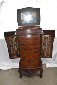lot 35 image: Jewelry Armoire with Assorted Costume Jewelry and Watches