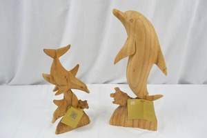 lot 36 image: Set of Hand-Carved Wood Dolphin Sculptures - Bali Decor