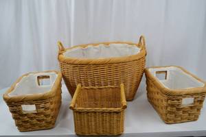 lot 86 image: Set of 4 Wicker Storage Baskets with Fabric Liners