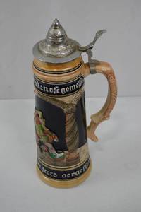 lot 89 image: West Germany 16 Inch Lidded Beer Stein with Relief Scenes