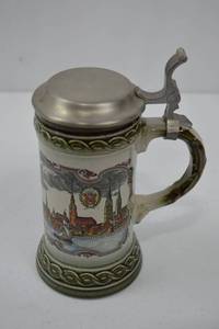 lot 90 image: Vintage Staffel West Germany Stoneware Beer Stein with Pewter Lid