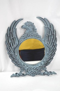lot 91 image: Distressed Blue Eagle Wall Mirror, 18x21 Inch Home Decor Accent