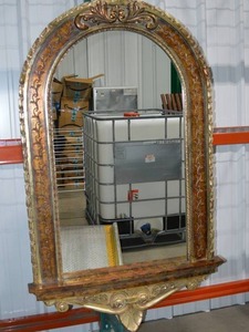 lot 201 image: Large Ornate Gold and Bronze Wall Mirror with Shelf, 39x64 in