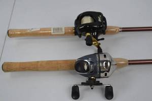 lot 204 image: Pair of Cabelas E-Glass Fishing Rods with Reels