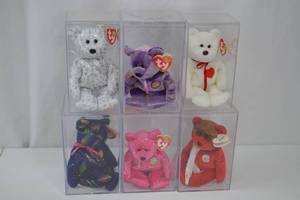 lot 99 image: Ty Beanie Babies Collector Bear Lot With Display Cases - 6 Pieces