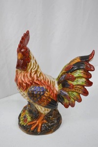 lot 101 image: Vintage Hand-Painted Ceramic Rooster Statue 14 in Tall