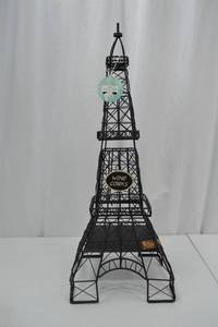 lot 123 image: Black Eiffel Tower Wire Wine Cork Holder Decor, 24 in.