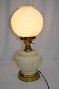 lot 133 image: Vintage Electric Table Lamp with Embossed Glass Globe Shade