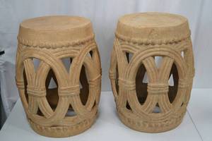 lot 136 image: Pair of Openwork Terracotta Garden Stools, 21 in Tall