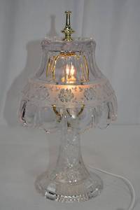 lot 226 image: Cut Glass Electric Table Lamp, 14 in, Brass Accents