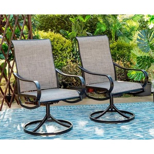 2 Black Textile Swivel Metal Patio Dining Chair NEW IN BOX