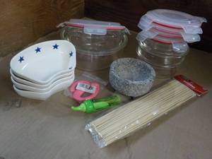 lot 331 image: Glass Bowls with Covers, Skewers, a...