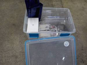 lot 339 image: Covered Tote with Kitchen Products...