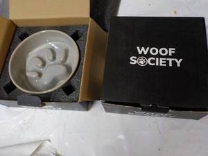 lot 239 image: 2 Woof Society Dog Bowls 6 diamete...
