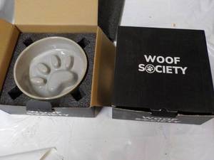 lot 240 image: 2 Woof Society Dog Bowls 6 diamete...
