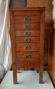 lot 3 image: Antique Wooden Jewelry Cabinet with Mirror Approx 17 12 wide, 40 tall