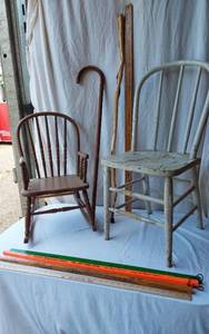 lot 83 image: Wooden Chairs and Yardsticks with Walking Sticks