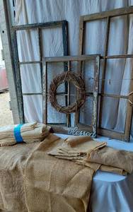 lot 85 image: Lot of Vintage Window Frames with Wreath and Burlap