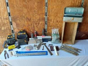 lot 127 image: Assorted Tools and Hardware Lot Including ToughBuilt Tool Pouches, Bolts, and Accessories
