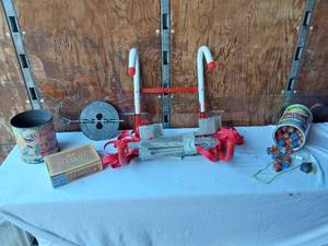 lot 128 image: Kidde KL-2S Fire Escape Ladder, Stetson Box Cigar Box, Cast Iron Damper, and Tinkertoy Canister