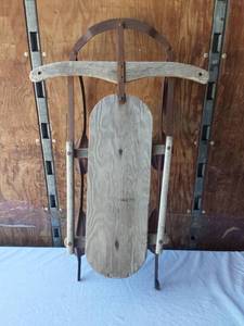 lot 162 image: Vintage Wooden Sled with metal runners