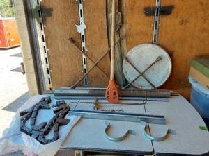 lot 176 image: Assorted Farm Parts and Tools including Chains, Clamps, and Drill Bits
