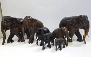 lot 213 image: Great Lot of Large & Smaller Carved Wood Elephants