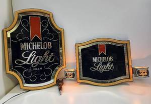 lot 204 image: 2 Vintage MICHELOB LIGHT Beer Signs & Tap Handle