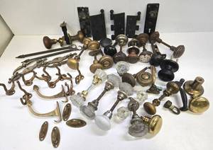 lot 35 image: Large Group of Vintage & Antique Door Hardware & CoatHat Rack Hooks