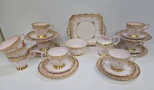 lot 37 image: Group of Vintage TUSCAN Fine China Dishware - Light Pink & Gold