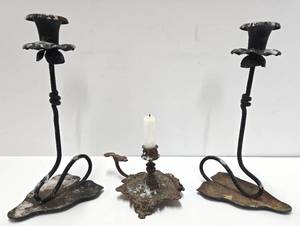lot 58 image: Excellent Antique Iron & Brass Ornate Candle Stands