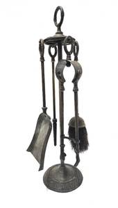 lot 59 image: Antique Iron Fireplace Tool Set wStand