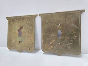lot 62 image: Old Vintage Solid Brass Patriotic Eagle Light Switch Plates