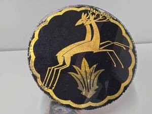 lot 87 image: Vintage 1930s Deco Reverse Painted Glass Tray wLeaping Gazelles