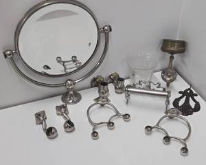 lot 90 image: Very nice Estate Lot of Vintage 1930s era Chrome Hardware & Hooks etc