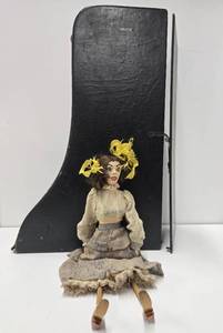 lot 91 image: Old Vintage Wooden Puppet Doll wOriginal Outfit