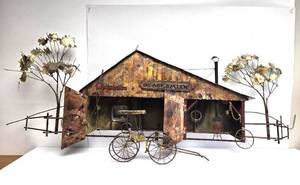 lot 101 image: Large Signed Vintage C. JERE Copper & Brass 3D Wall Sculpture #1 - Black Smith Shop