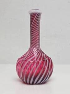 lot 106 image: Beautiful Vintage Cranberry Opalescent Barbers Style Bottle  Vase