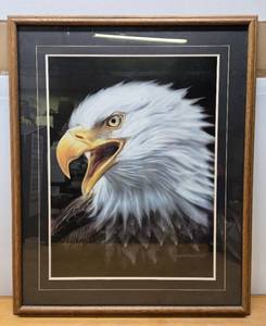 lot 139 image: HUGE Professionally Framed Close-Up Bald Eagle Print by Dave Merrick