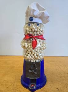 lot 223 image: Larger Size Vintage Metal Glass PILLSBURY Doughboy Gumball Machine #1