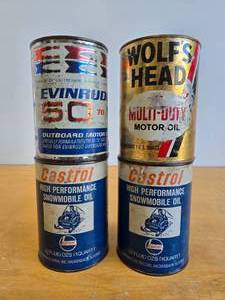 lot 227 image: 4 Vintage 1 Quart Full Motor Oil Advertising Cans