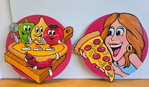 lot 228 image: 2 Wooden Carnival or Restaurant Pizza Shop Signs 